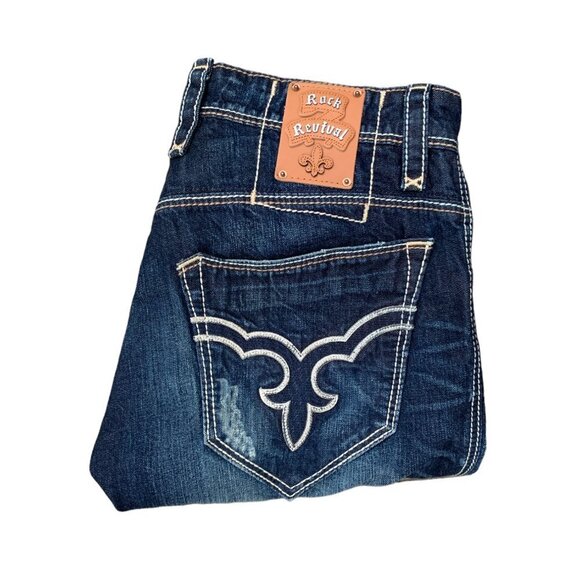 Vintage Rock Revival Embroidered Jeans Size 33 JAKE Blue - Picture 5 of 12
